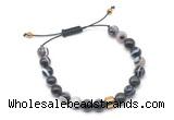 CGB9484 8mm, 10mm black banded agate & drum hematite adjustable bracelets