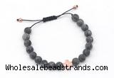 CGB9551 8mm, 10mm matte black labradorite & cross hematite adjustable bracelets