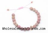 CGB9552 8mm, 10mm matte pink wooden jasper & cross hematite adjustable bracelets