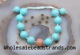 CGB9605 12mm round blue howlite & moonstone adjustable bracelets