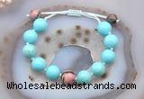 CGB9618 12mm round blue howlite & rhodonite adjustable bracelets