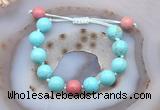 CGB9629 12mm round blue howlite & pink wooden jasper adjustable bracelets