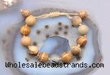 CGB9701 12mm round picture jasper & black rutilated quartz adjustable bracelets