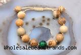 CGB9713 12mm round picture jasper & green tiger eye adjustable bracelets