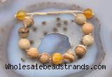 CGB9721 12mm round picture jasper & yellow banded agate adjustable bracelets