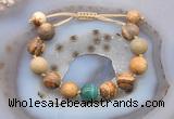 CGB9723 12mm round picture jasper & green banded agate adjustable bracelets