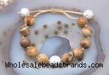 CGB9731 12mm round picture jasper & white howlite adjustable bracelets