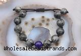 CGB9805 12mm round black labradorite & candy jade adjustable bracelets