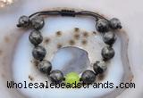 CGB9810 12mm round black labradorite & candy jade adjustable bracelets