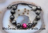 CGB9814 12mm round black labradorite & red tiger eye adjustable bracelets