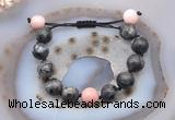 CGB9824 12mm round black labradorite & pink opal adjustable bracelets