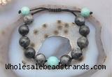 CGB9825 12mm round black labradorite & amazonite adjustable bracelets