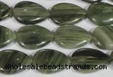 CGH52 15.5 inches 10*14mm flat teardrop green hair stone beads