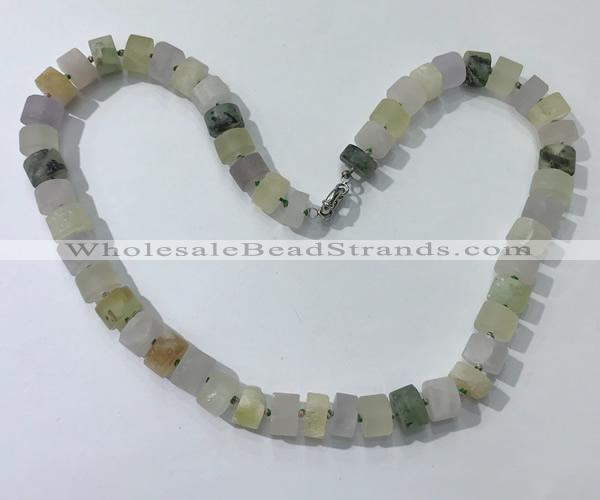 CGN176 20 inches 7*12mm - 9*12mm tyre matte mixed quartz necklaces