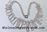 CGN186 23 inches 8*20mm - 11*60mm rose quartz stick necklaces