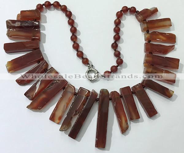 CGN191 23 inches 8*20mm - 11*60mm red agate stick necklaces