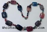 CGN241 22 inches 6mm round & 18*25mm rectangle agate necklaces