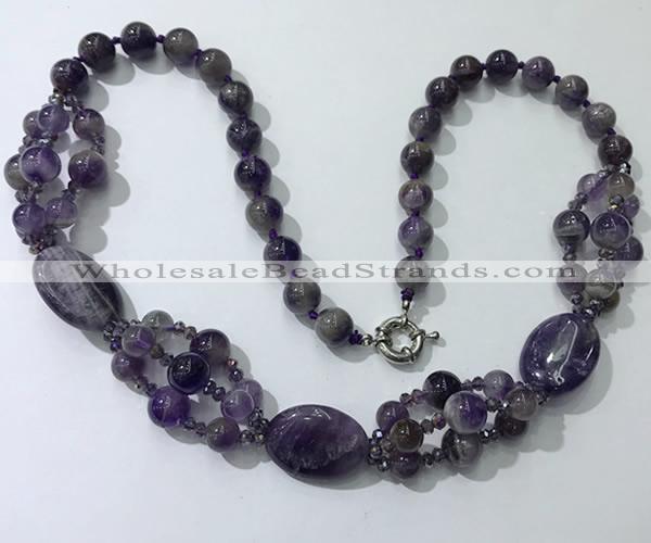 CGN291 24.5 inches chinese crystal & amethyst beaded necklaces