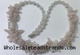 CGN300 27.5 inches chinese crystal & rose quartz beaded necklaces