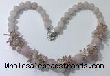 CGN350 19.5 inches chinese crystal & rose quartz beaded necklaces