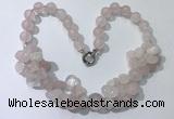 CGN370 19.5 inches round & chips rose quartz beaded necklaces