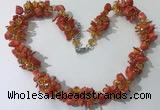 CGN418 19.5 inches chinese crystal & coral chips beaded necklaces