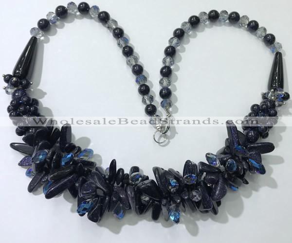 CGN466 22 inches chinese crystal & blue goldstone beaded necklaces