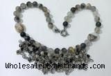 CGN475 21.5 inches chinese crystal & striped agate beaded necklaces