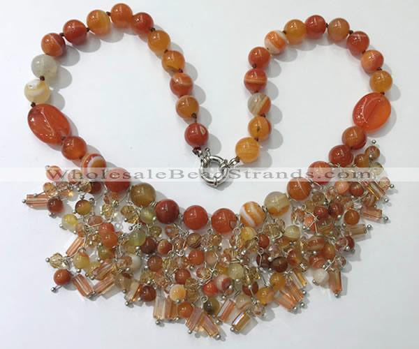 CGN480 21.5 inches chinese crystal & striped agate beaded necklaces