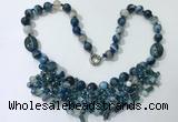 CGN483 21.5 inches chinese crystal & striped agate beaded necklaces