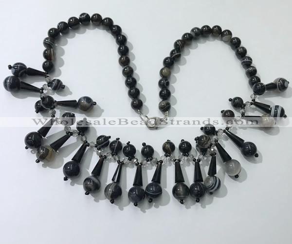 CGN497 21 inches chinese crystal & striped agate beaded necklaces