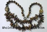 CGN523 23.5 inches chinese crystal & yellow tiger eye beaded necklaces