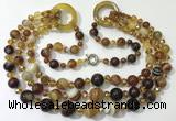 CGN621 24 inches chinese crystal & striped agate beaded necklaces