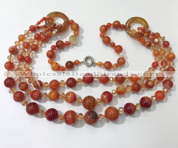 CGN626 24 inches chinese crystal & striped agate beaded necklaces