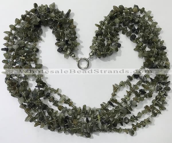 CGN729 19.5 inches stylish 6 rows labradorite chips necklaces