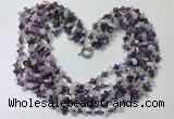 CGN734 19.5 inches stylish 6 rows amethyst & rose quartz chips necklaces