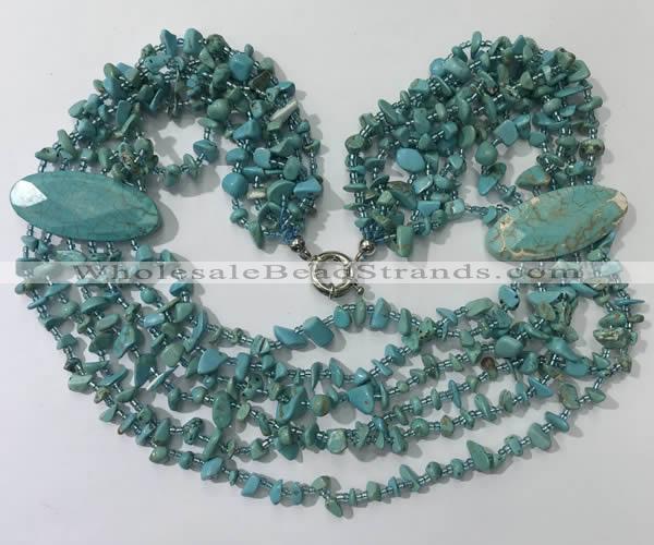 CGN764 20 inches stylish 6 rows turquoise chips necklaces