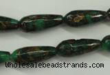 CGO137 15.5 inches 12*40mm faceted teardrop gold green color stone beads