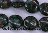 CGO142 15.5 inches 16mm flat round gold green color stone beads