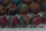 CGO268 15.5 inches 10mm round matte gold multi-color stone beads