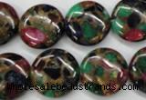 CGO35 15.5 inches 18mm flat round gold multi-color stone beads