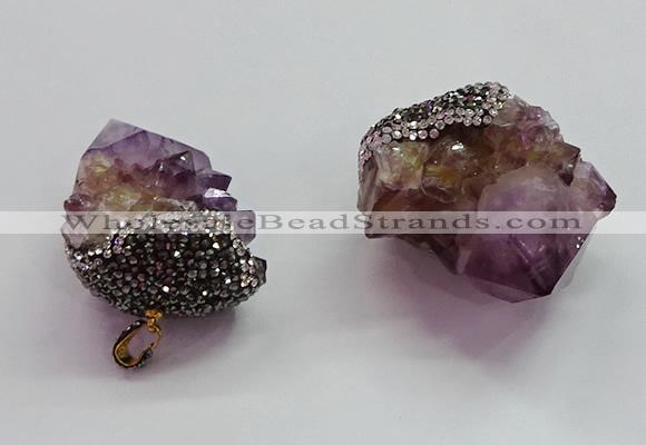 CGP1529 30*40mm - 40*45mm faceted nuggets druzy amethyst pendants