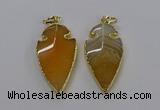 CGP3002 22*45mm arrowhead agate gemstone pendants wholesale