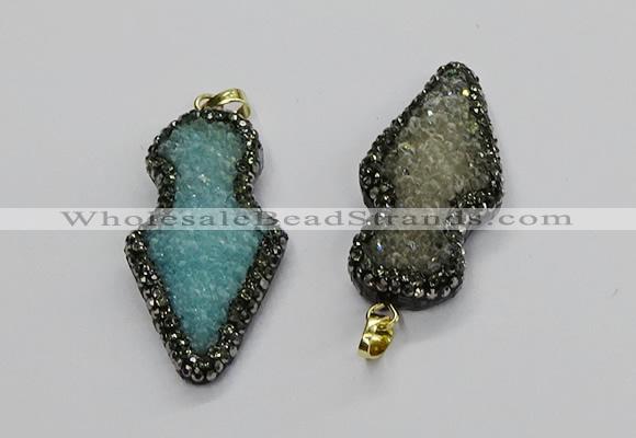 CGP3107 22*50mm arrowhead druzy agate pendants wholesale