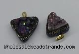 CGP3140 25*30mm - 30*35mm triangle plated druzy amethyst pendants