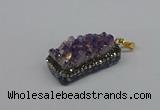 CGP3382 10*35mm - 15*50mm rectangle plated druzy amethyst pendants