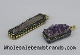 CGP3383 10*35mm - 15*50mm rectangle plated druzy amethyst pendants