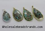 CGP3480 30*50mm - 35*55mm faceted flat teardrop ocean agate pendants