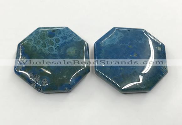 CGP3549 50mm - 53mm octagonal chrysanthemum agate slab pendants