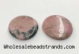 CGP3624 48mm - 51mm flat round rhodochrosite gemstone pendants